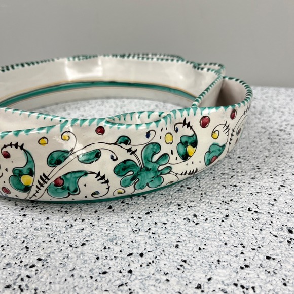 Vtg Italian Majolica Flower Ring Vase Centerpiece Hand Painted Rooster Floral - Picture 4 of 6